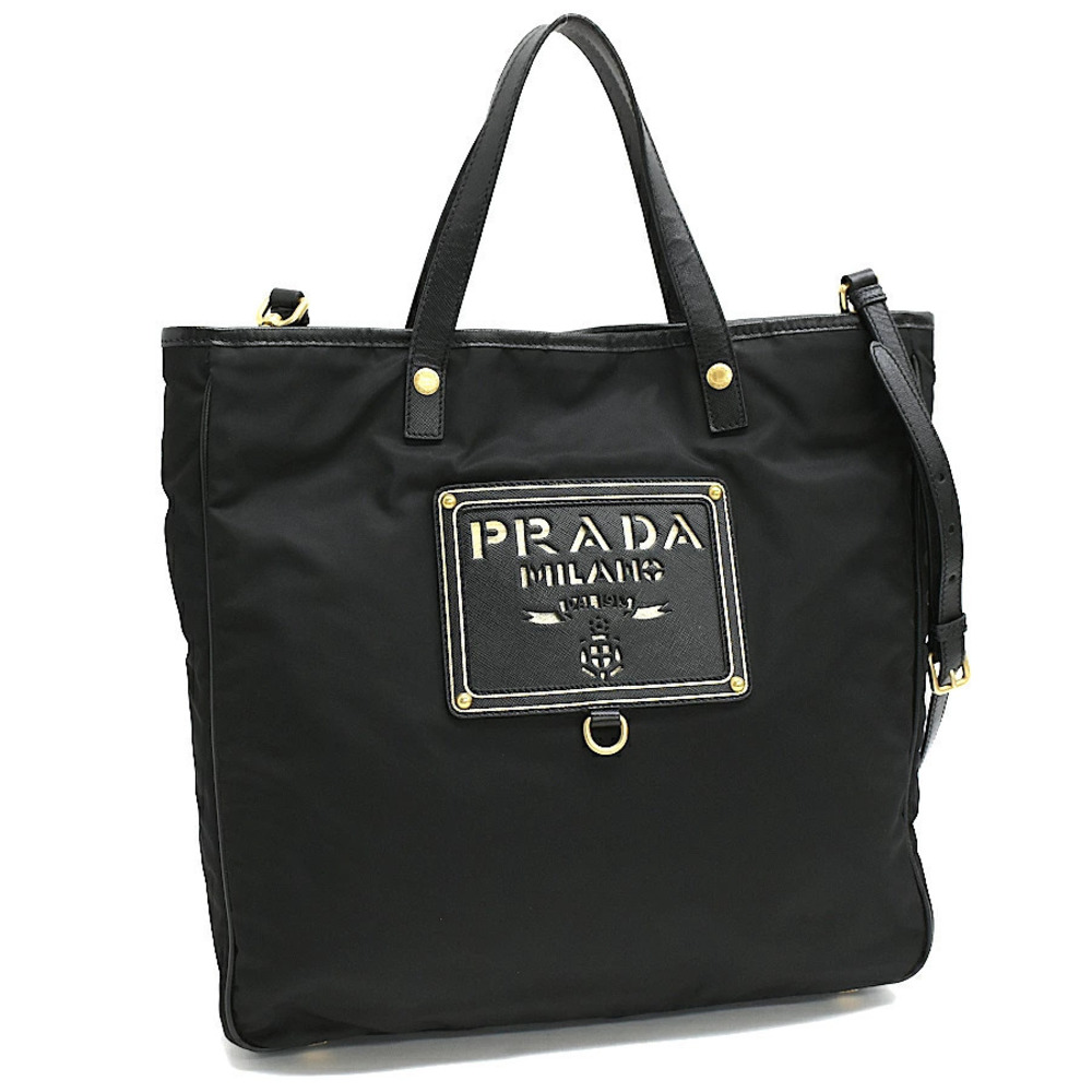 Prada Tote Bag Black Perforated Plate